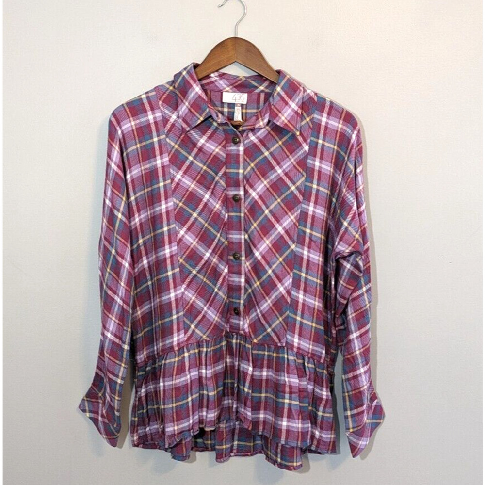 Matilda Jane 435 Take a Bow Purple Blue Plaid Button Down Shirt Top Size 16